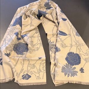 New Floral Patterned Scarf with Blue Accents. 74X27